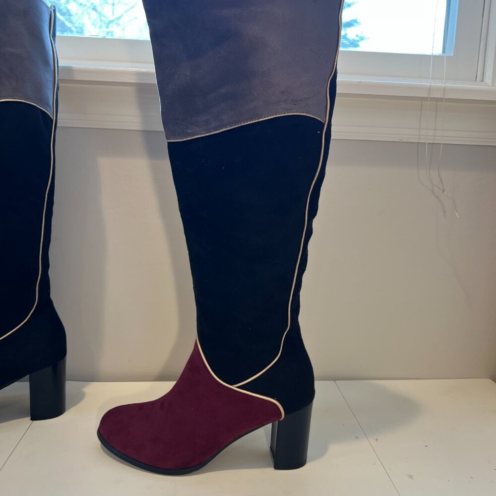 Ann Creek 'Manuel' Faux Suede Black, Burgundy & Grey Knee High Boots, Size 8.5M - Picture 2 of 16